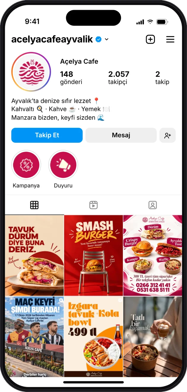 Açelya Cafe Instagram profili — Instagram ve Facebook reklam yönetimi · ESC Branding
