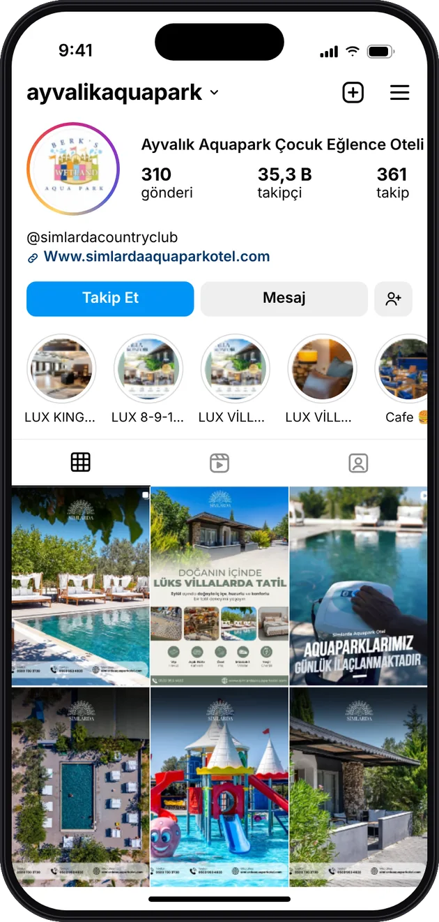 Ayvalık Aquapark Instagram profili — Instagram ve Facebook reklam yönetimi · ESC Branding
