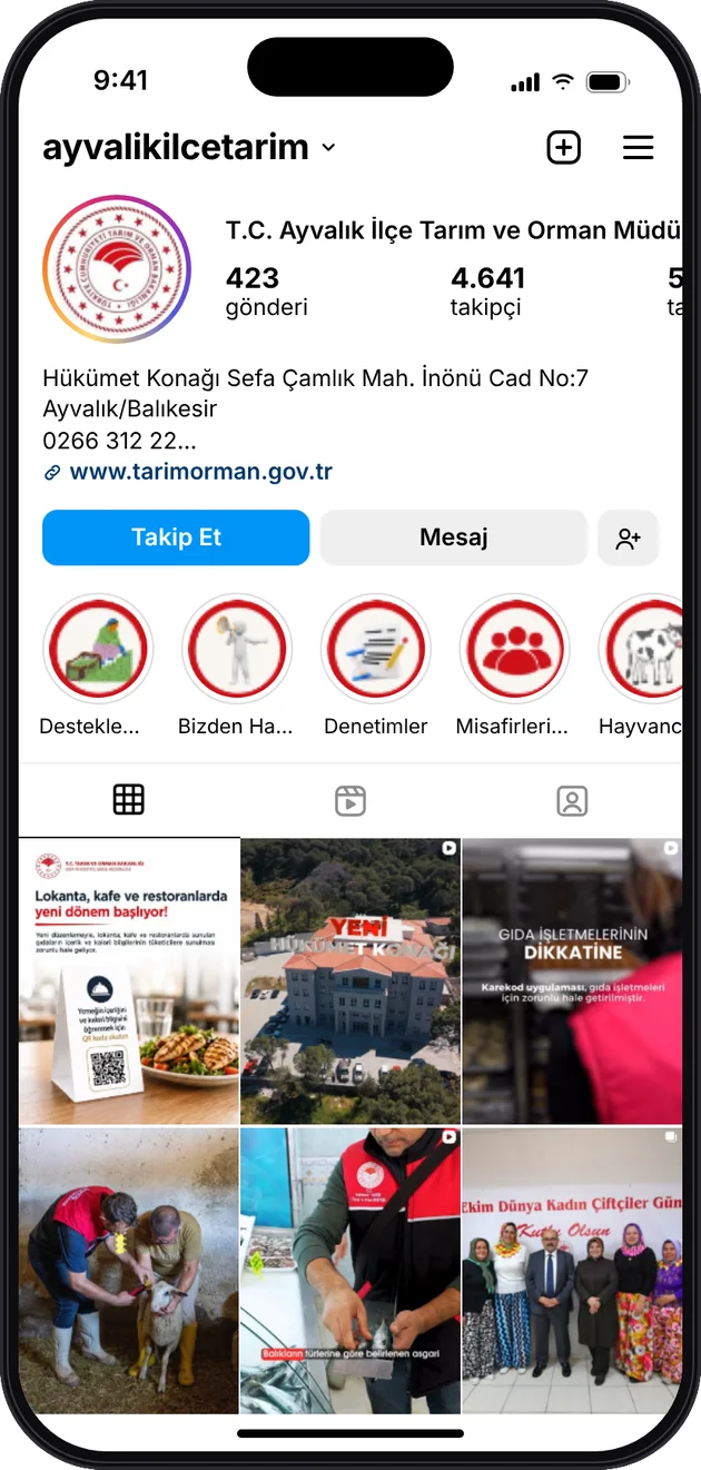 Ayvalık İlçe Tarım Müdürlüğü Instagram profili — Instagram ve Facebook reklam yönetimi · ESC Branding