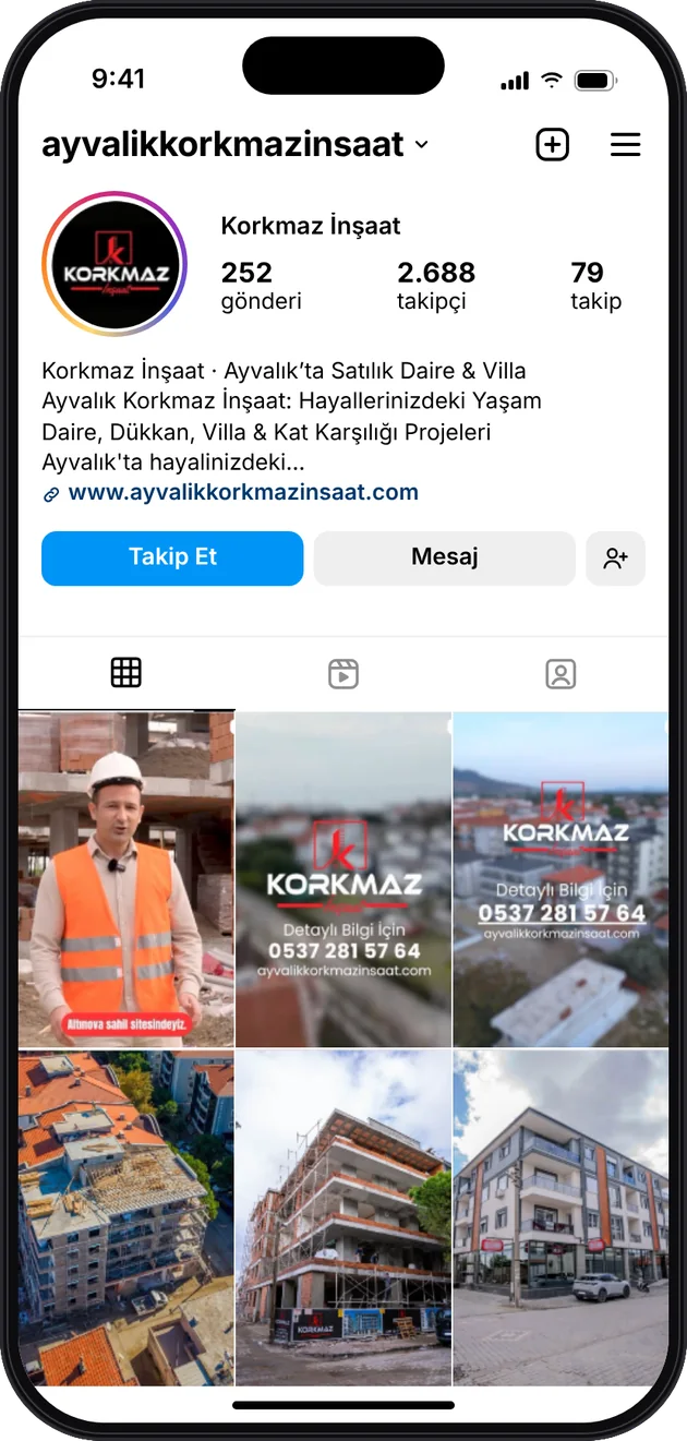 Korkmaz İnşaat Instagram profili — sosyal medya yönetimi · ESC Branding