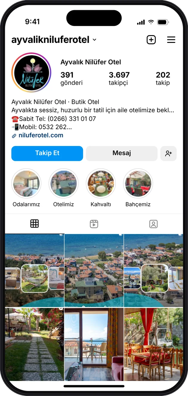 Nilüfer Otel Instagram profili — sosyal medya yönetimi · ESC Branding