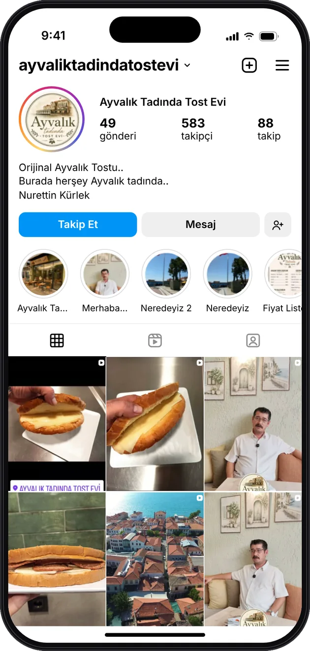 Ayvalık Tadında Tost Evi Instagram profili — Instagram ve Facebook reklam yönetimi · ESC Branding