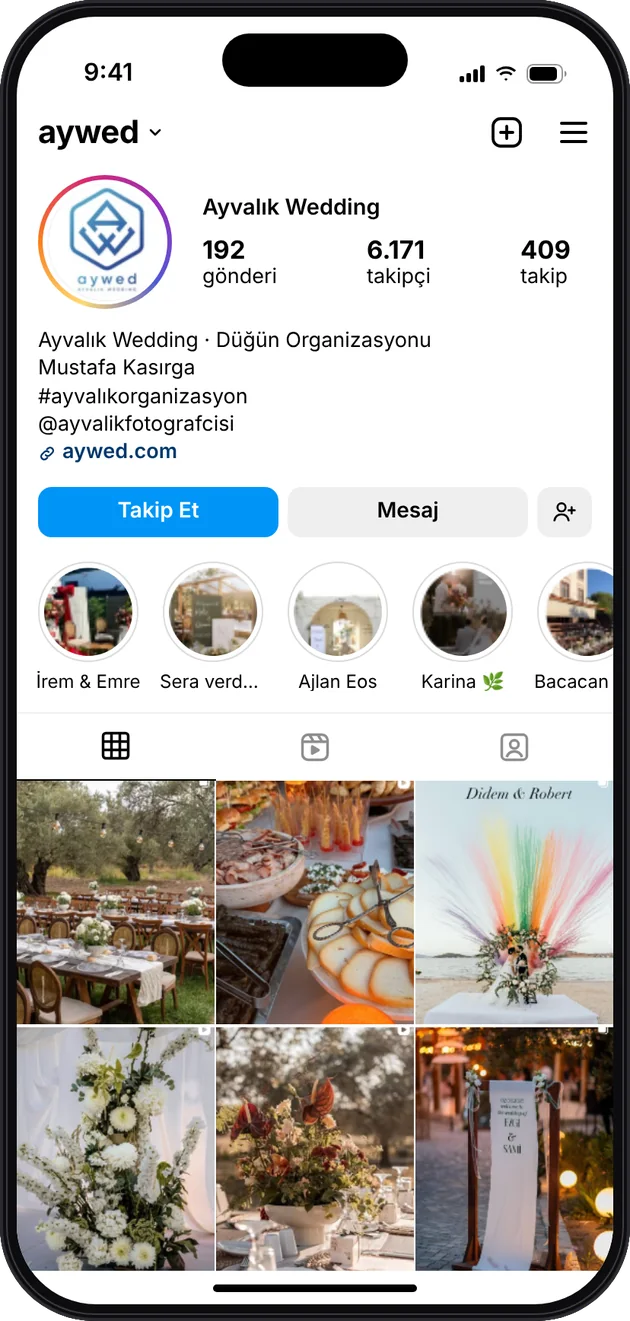 Ayvalık Wedding Instagram profili — Instagram ve Facebook reklam yönetimi · ESC Branding