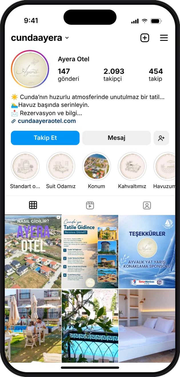Ayera Butik Otel Instagram profili — Instagram ve Facebook reklam yönetimi · ESC Branding