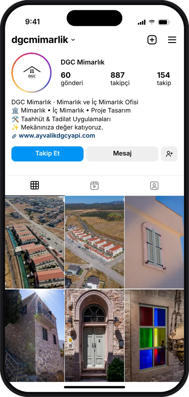 DGC Mimarlık Instagram profili — sosyal medya yönetimi · ESC Branding