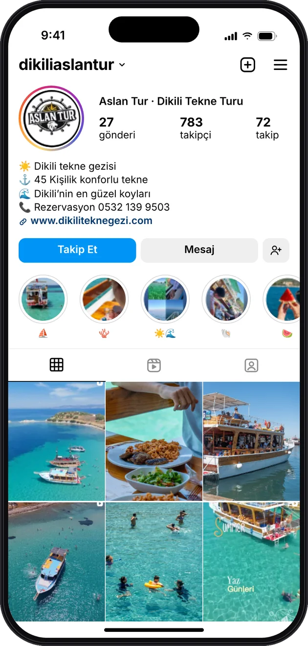 Aslan Tur Dikili Instagram profili — Instagram ve Facebook reklam yönetimi · ESC Branding