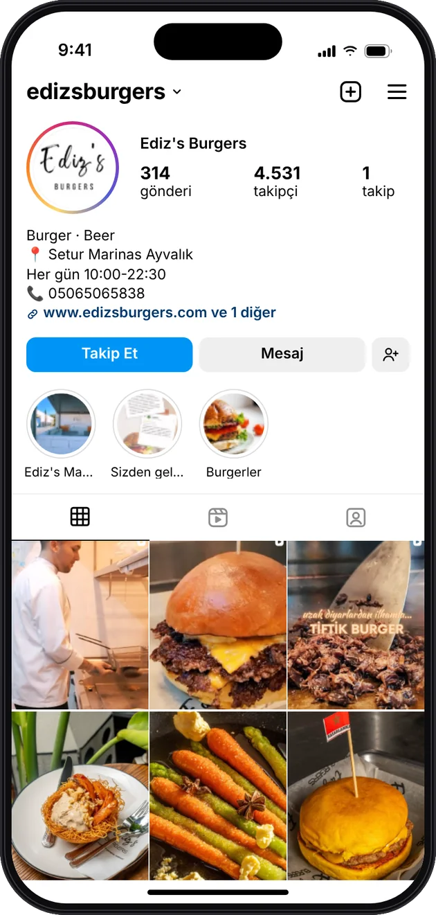 Ediz's Burgers Instagram profili — Instagram ve Facebook reklam yönetimi · ESC Branding