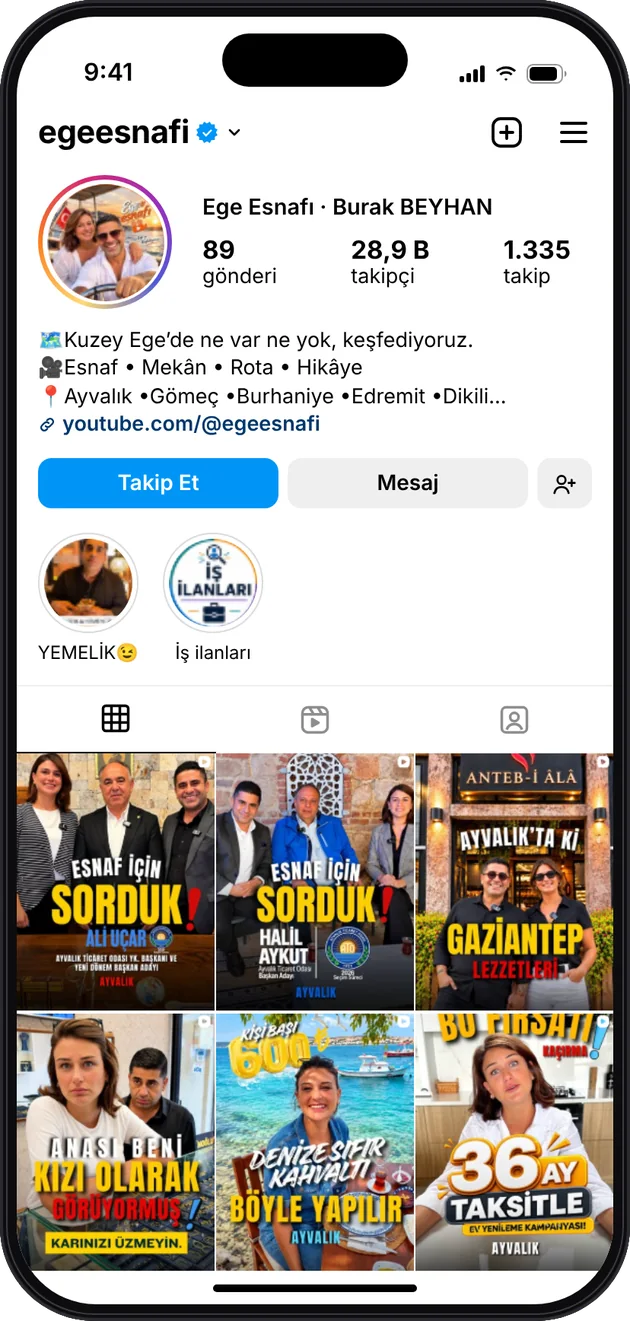Ege Esnafı Instagram profili — Instagram ve Facebook reklam yönetimi · ESC Branding