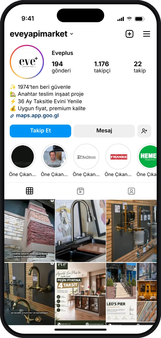 Eve Yapı Market Instagram profili — sosyal medya yönetimi · ESC Branding