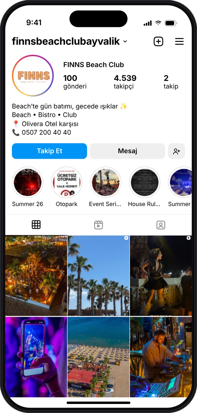 Finns Beach Club Instagram profili — Instagram ve Facebook reklam yönetimi · ESC Branding