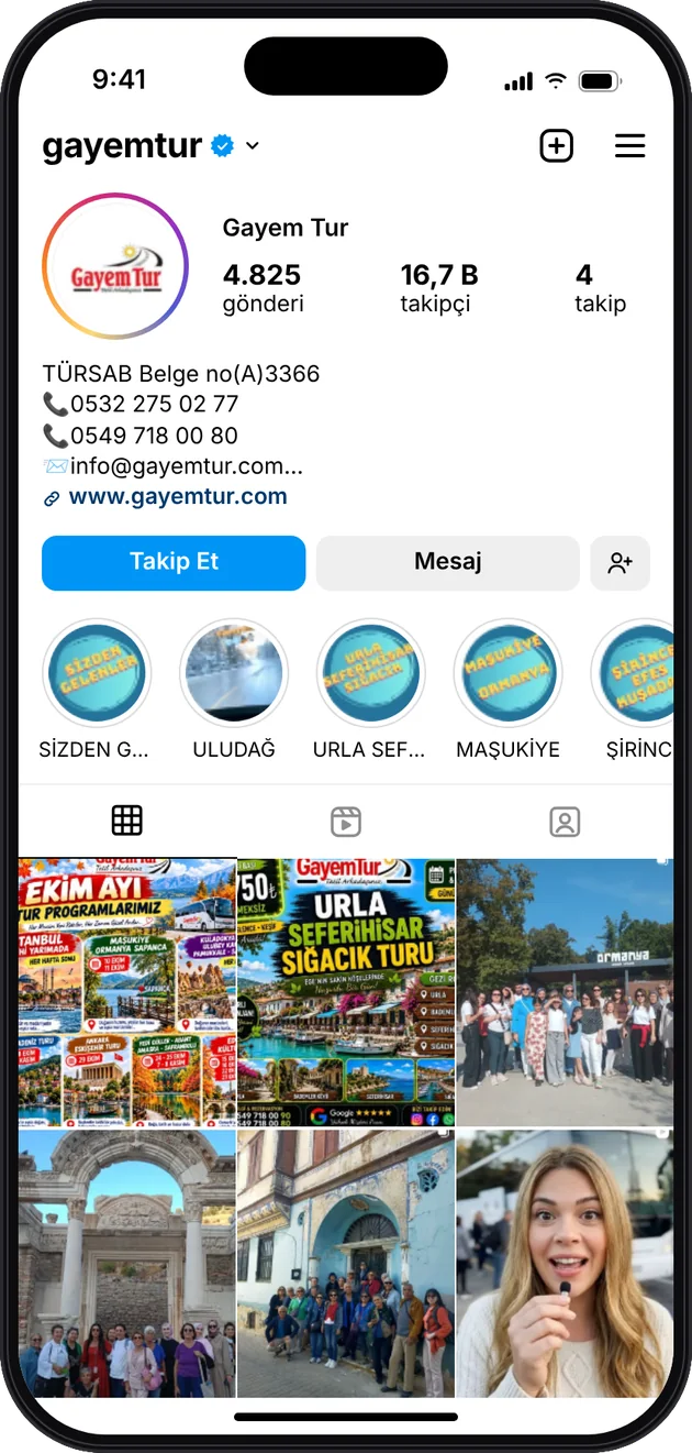 Gayem Tur Instagram profili — Instagram ve Facebook reklam yönetimi · ESC Branding