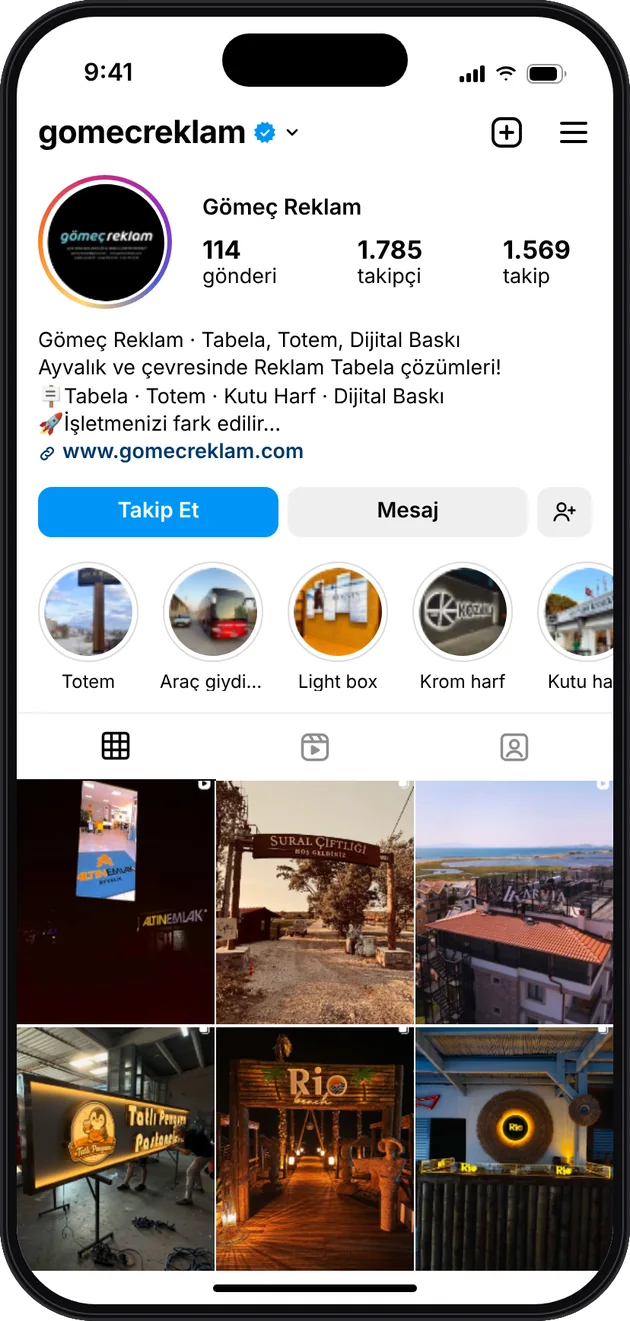 Gömeç Reklam Instagram profili — Instagram ve Facebook reklam yönetimi · ESC Branding