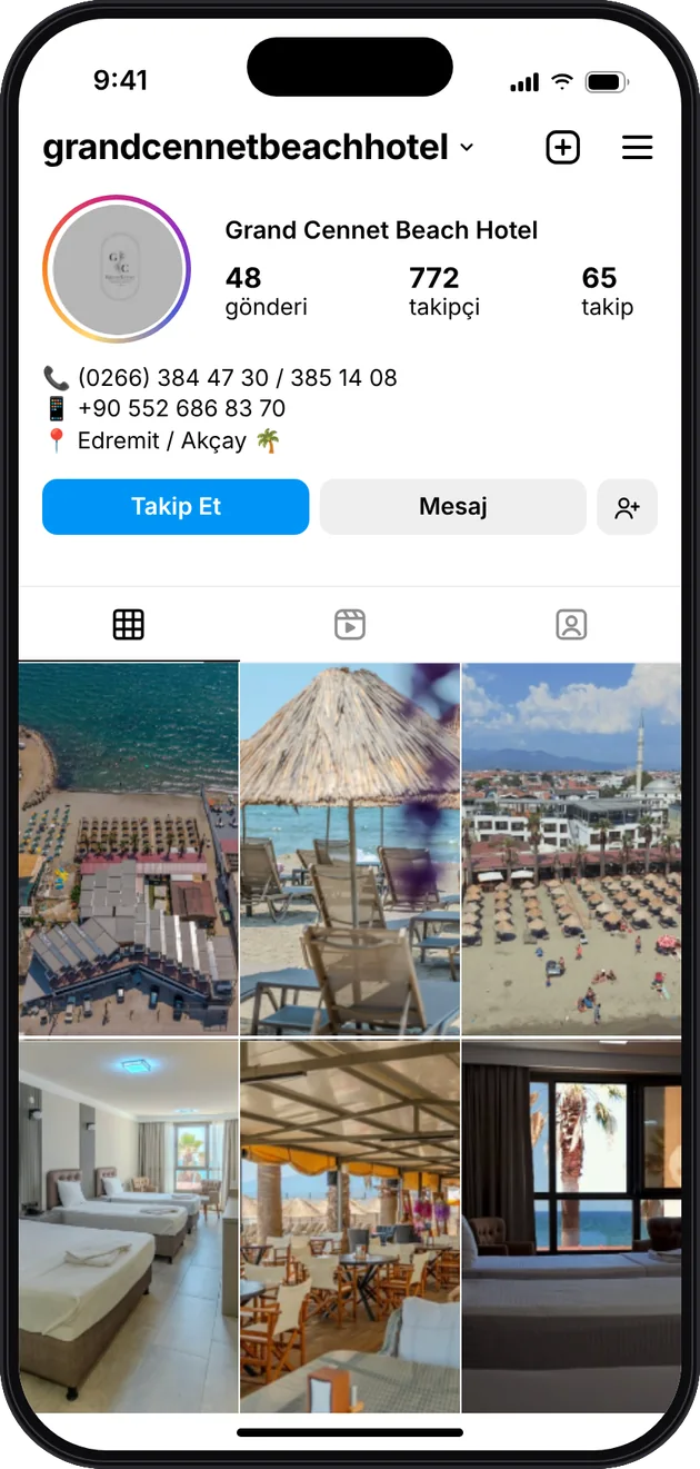 Grand Cennet Hotel Instagram profili — Instagram ve Facebook reklam yönetimi · ESC Branding