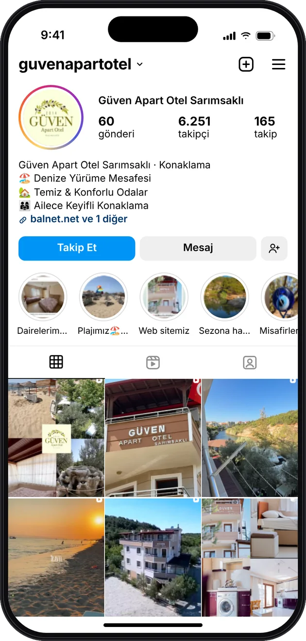 Güven Apart Otel Instagram profili — Instagram ve Facebook reklam yönetimi · ESC Branding