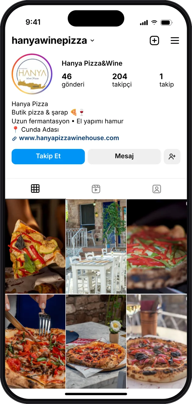 Hanya Pizza & Wine Instagram profili — Instagram ve Facebook reklam yönetimi · ESC Branding