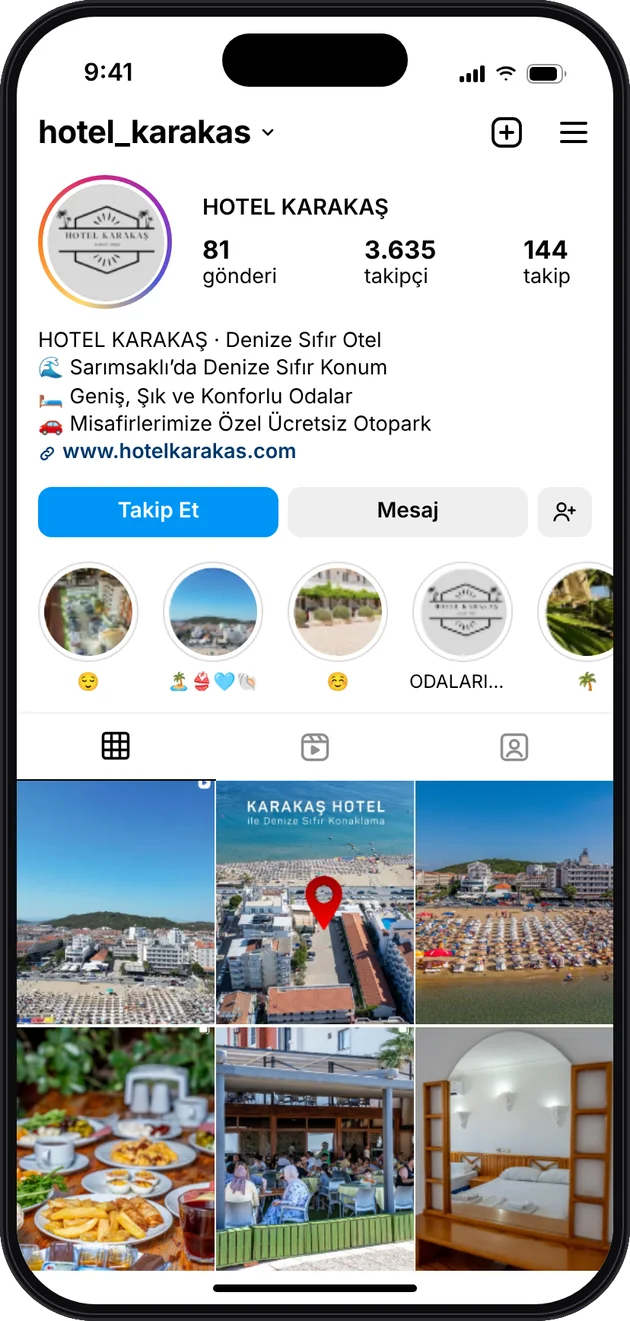 Hotel Karakaş Instagram profili — Instagram ve Facebook reklam yönetimi · ESC Branding