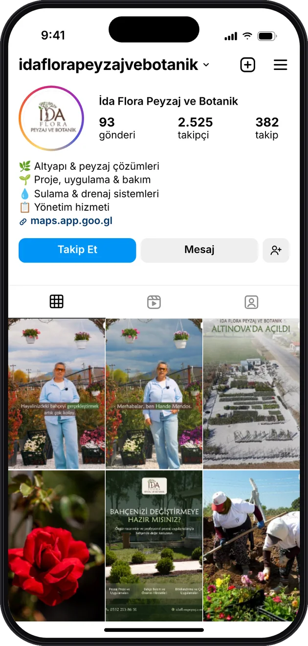 İda Flora Peyzaj Instagram profili — Instagram ve Facebook reklam yönetimi · ESC Branding