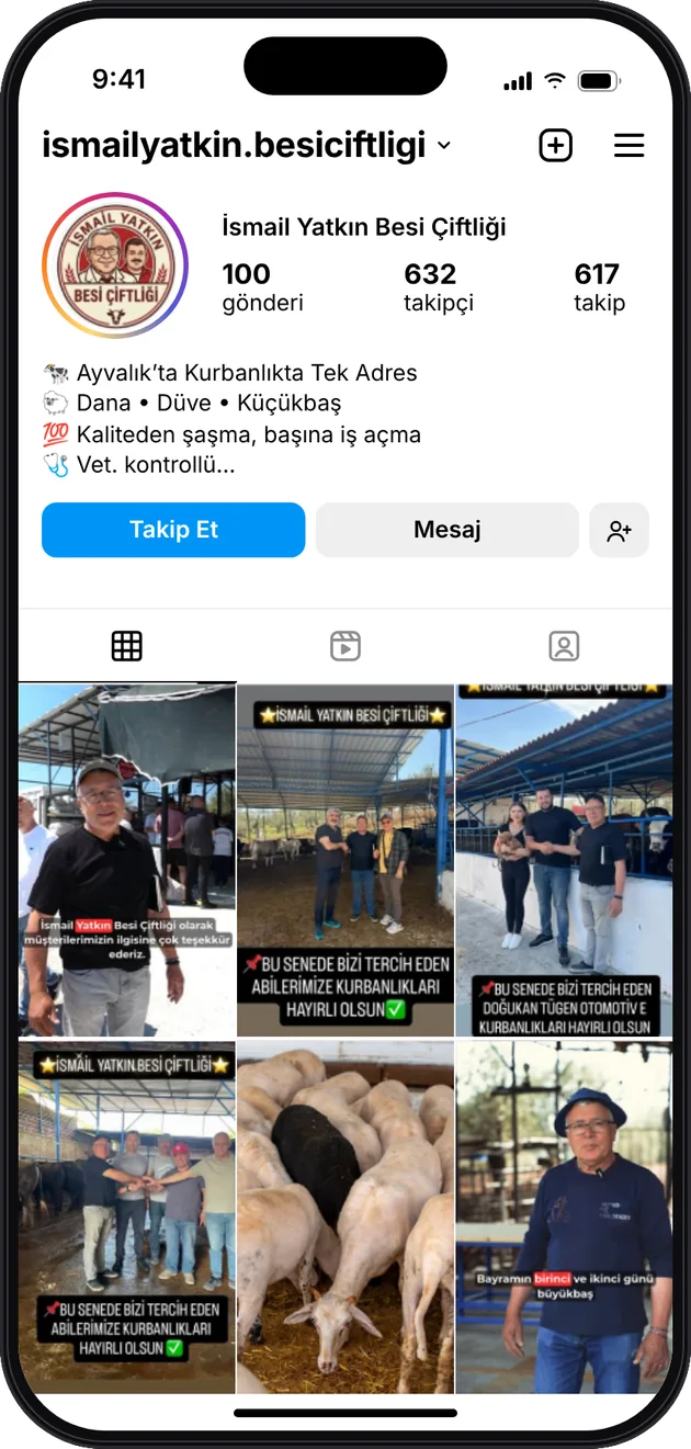 İsmail Yatkın Besi Çiftliği Instagram profili — Instagram ve Facebook reklam yönetimi · ESC Branding