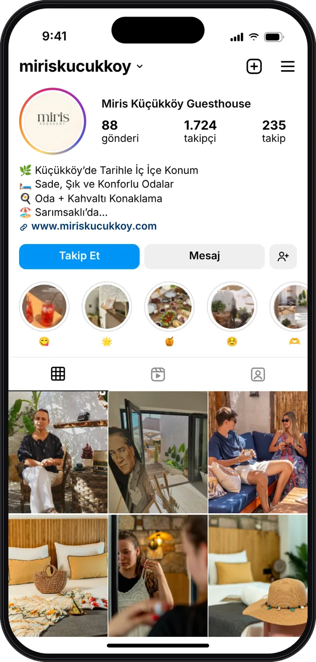 Miris Küçükköy Guesthouse Instagram profili — Instagram ve Facebook reklam yönetimi · ESC Branding