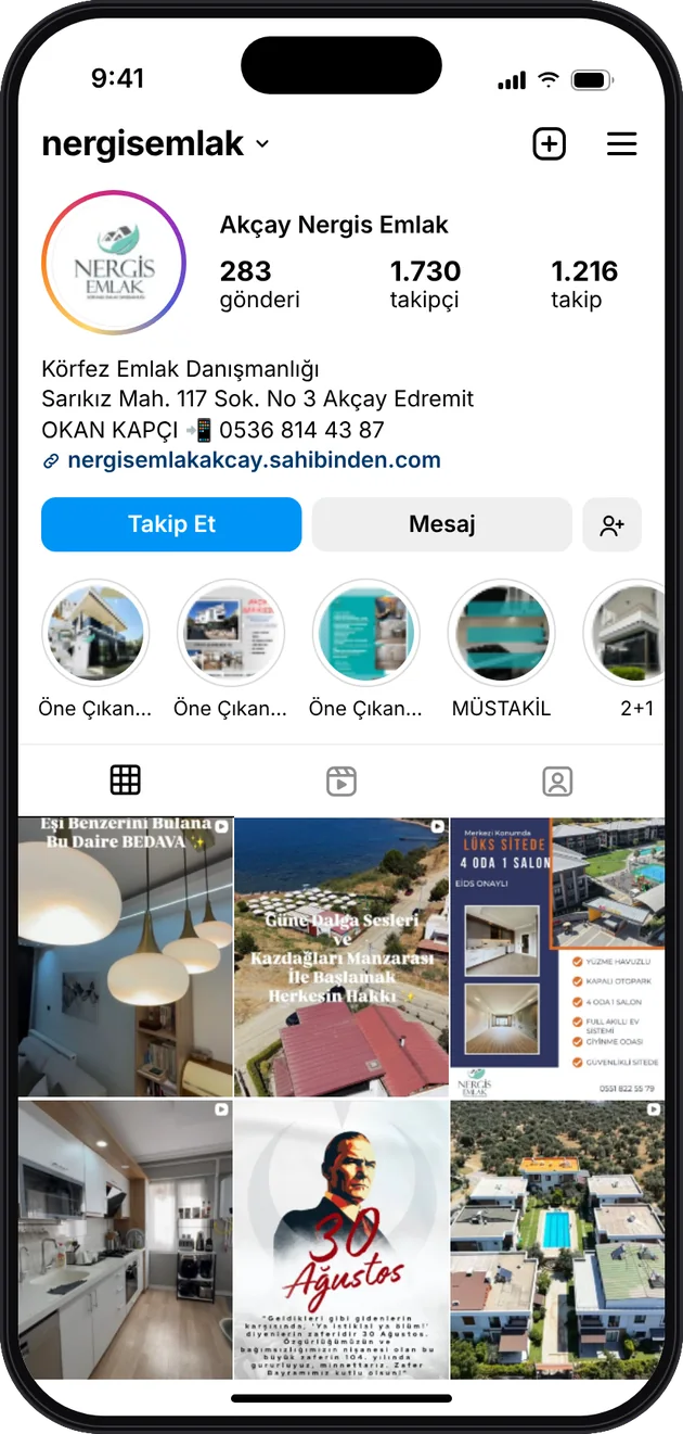 Nergis Emlak Akçay Instagram profili — Instagram ve Facebook reklam yönetimi · ESC Branding
