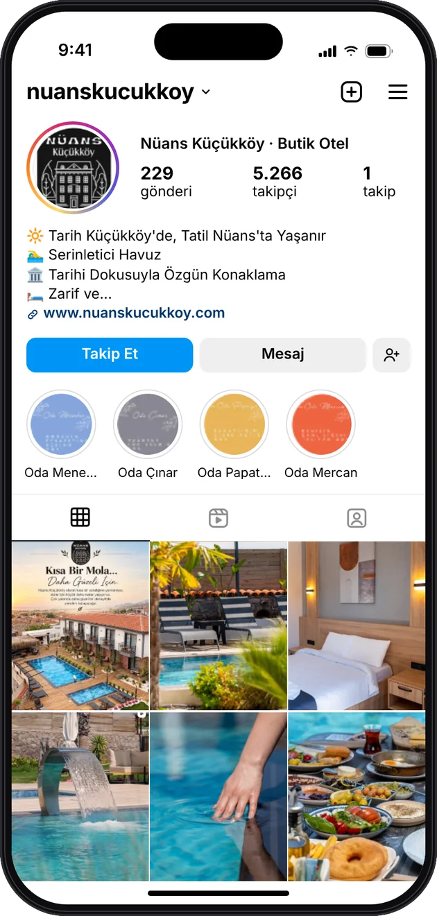 Nüans Otel Küçükköy Instagram profili — Instagram ve Facebook reklam yönetimi · ESC Branding