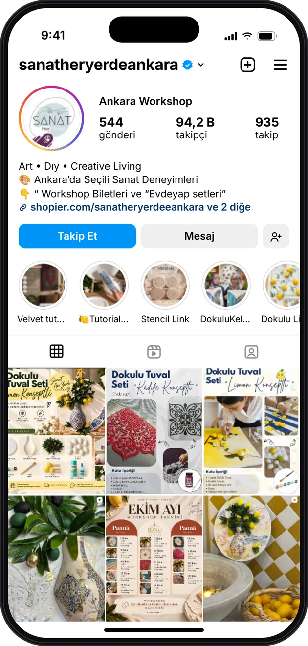 Sanat Her Yerde Ankara Instagram profili — Instagram ve Facebook reklam yönetimi · ESC Branding