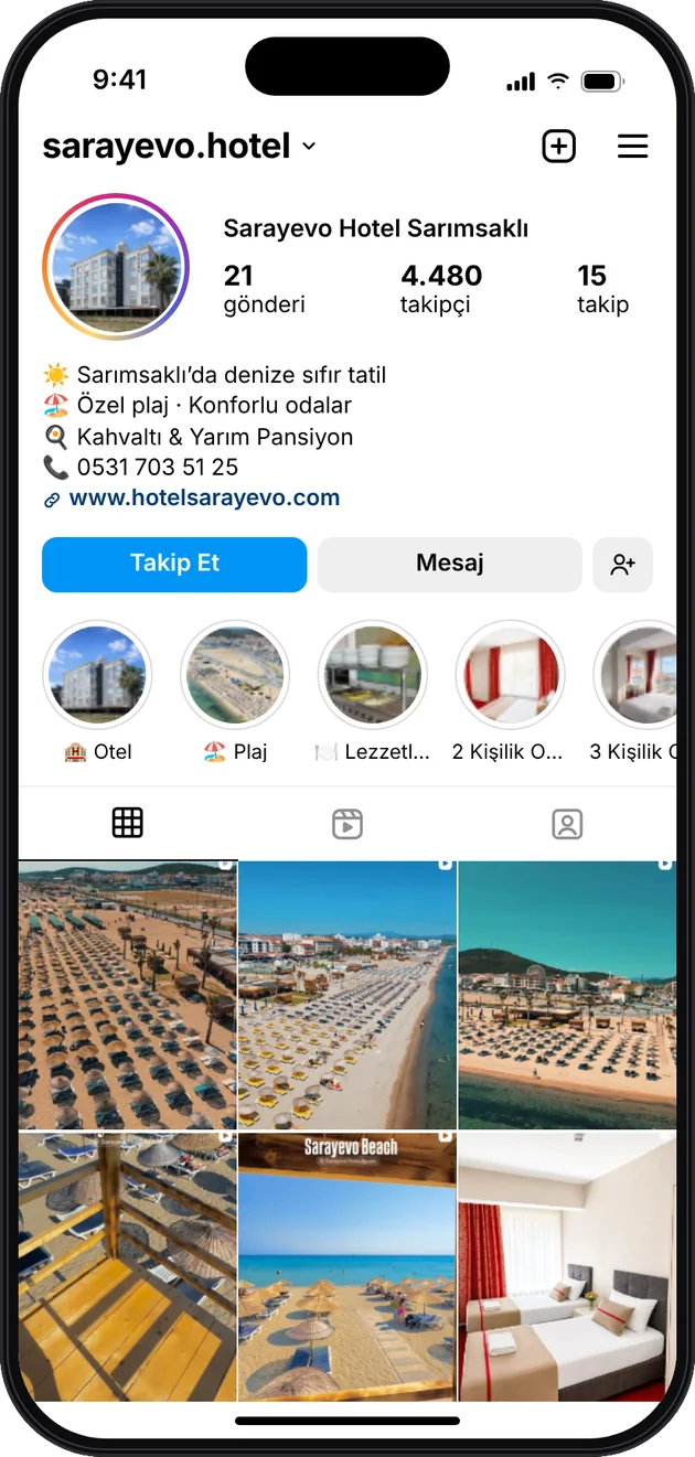 Sarayevo Hotel Sarımsaklı Instagram profili — Instagram ve Facebook reklam yönetimi · ESC Branding