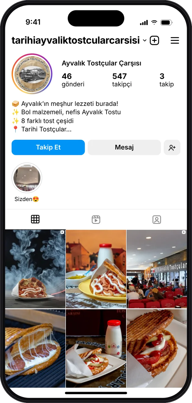Ayvalık Tostçular Çarşısı Instagram profili — Instagram ve Facebook reklam yönetimi · ESC Branding